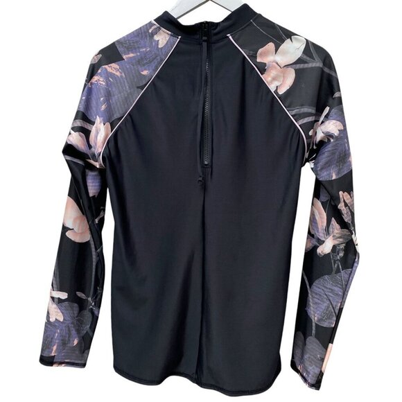 All in Motion Rashguard Top M-XL Black Floral Beach Shirt Stretch - Picture 5 of 9
